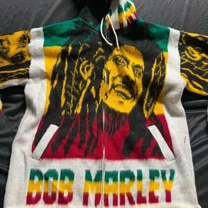 Bob Marley wool Graphic Zip-Up Hoodie Sweater in Green/Yellow/Red